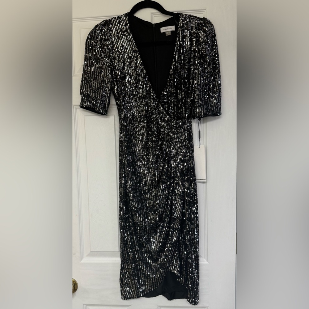 Calvin Klein Black and Silver Sequin Dress